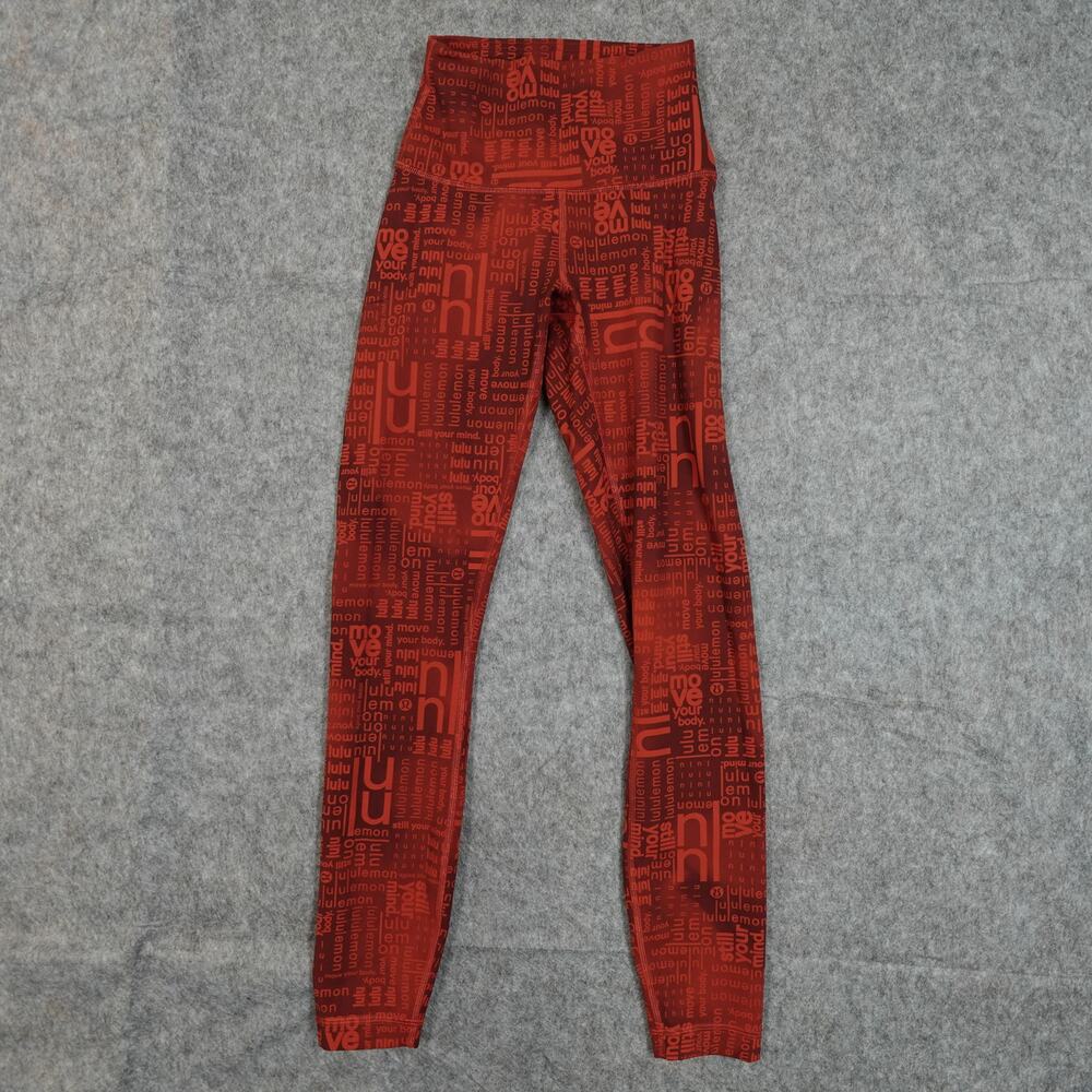 Lululemon Leggings Womens 2 Wunder Train Contour Fit High Rise Logo‎ Red 25"